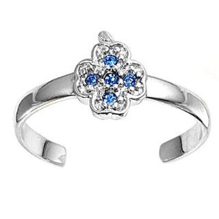 Sterling Silver Cross Blue Sapphire CZ Mid Finger / Knuckle Ring Toe Rings Jewelry