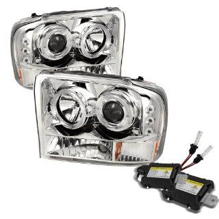 Carpart4u 6000K Xenon HID Performance Headlights Package for Ford F250 Super Duty / Ford Excursion 1PC Dual Halo LED ( Replaceable LEDs ) Chrome Projector Headlights G2 Version: Automotive