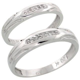 10k White Gold Diamond Wedding Rings Set for him 4.5 mm and her 3.5 mm 2 Piece 0.07 cttw Brilliant Cut, ladies sizes 5   10, mens sizes 8   14: Wedding Bands: Jewelry