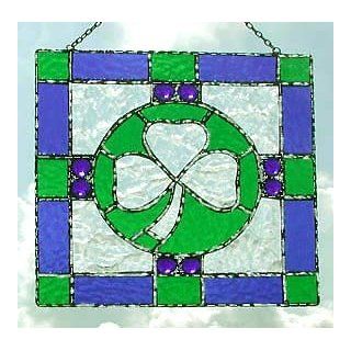 Blue & Green Stained Glass Shamrock Design   Irish Gift Idea   Stained Glass Window Panels