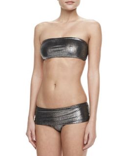 Womens Metallic Bandeau Fold Over Bikini   Marie France Van Damme