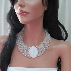 Cluster Delight White Granite Pendant Clear Quartz Beaded Necklace (Philippines) Necklaces