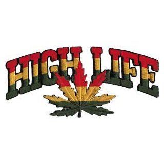 Novelty Iron on Patch   Weed Indeed!! High Life   Bold Rasta Colors with Pot Leaf Applique: Clothing