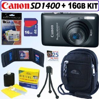 Canon PowerShot SD1400IS 14.1 MP Digital Camera (Black) + 16GB Accessory Kit : Point And Shoot Digital Camera Bundles : Camera & Photo