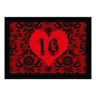 Red and Black Damask Sweet Sixteen Invitation