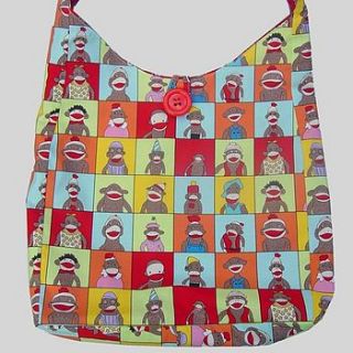 sock monkey print tote bag by auntie mims