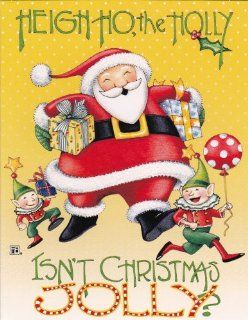 Mary Engelbreit Christmas Cards Santa Claus and Elves "Heigh Ho, the Holly Isn't Christmas Jolly?" (2 Sets of 6 Cards with Green Envelopes, Total of 12 Cards and Envelopes) : Blank Note Card Sets : Office Products