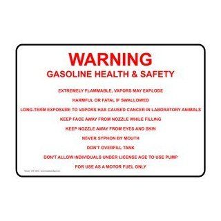Warning Gasoline Health & Safety Extremely Flammable Sign NHE 16573 : Business And Store Signs : Office Products