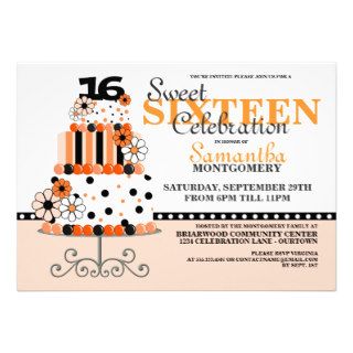 Orange Daisy Cake Sweet Sixteen Invitations