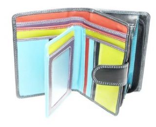 Ladies Versatile Super Soft Real Leather Wallet Purse & Credit Card Holder With Zip Up Coin Purse / Section   Holds At Least 9 Credit Cards   Black & Multi Color: Clothing