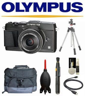 Olympus E P5 PEN Mirrorless Digital Camera with 17mm f/1.8 Lens and VF 4 Viewfinder (Black) + Case + Vanguard Tripod + 32GB Deluxe Kit  Micro Four Thirds Digital Cameras  Camera & Photo