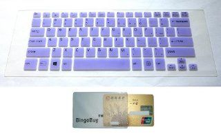 BingoBuy Semi Purple Backlit High Quality Silicone Keyboard Protector Skin Cover for SONY VAIO Fit 14, Fit 14E, SVF14, SVF14E, SVF14A, Pro 13 series (if your "enter" key looks like "7", our skin can't fit) with BingoBuy Card Case f