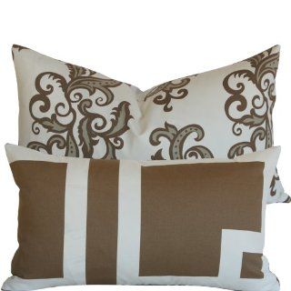Modern Classic Collection   Vicki Payne for Free Spirit's Designer 12x20" Lumbar Boutique Throw Pillow with Feather Insert   Geometric/square Elements and Scrolls   Ivory, Cream, Taupe and Brown   1 Pillow, 2 Looks  