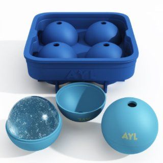 [AYL Sphere Ice Ball Maker / Mold] ★ SALE! BUY 1 Blue Silicone Ice Ball Mold with 4 x 2" Ball Capacity Tray AND GET a Set of 2 Large Blue 2.5" Single Ice Ball Molds FOR FREE! ★ Makes 6 Mixed Size Ice Balls! Perfect for Scotch, Frui