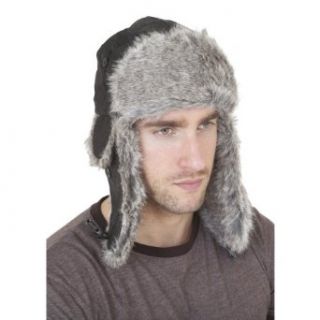 Mens Leather Look Thermal Winter Trapper Hat: Clothing
