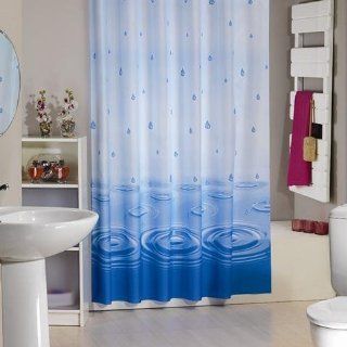 DUSCHVORHANG WASSERTROPFEN blau 180cm breit x 200cm lang Textil + Ringe shower curtain: Küche & Haushalt