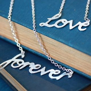 handmade personalised silver word necklace by jemima lumley jewellery