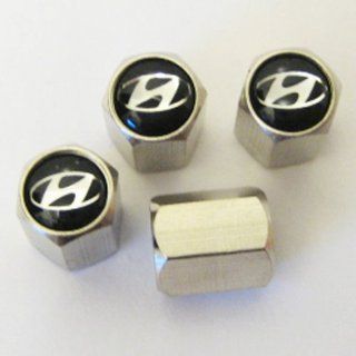 Set of 4 Hyundai Logo Chrome Tire Valve Stem Caps (Made of Metal) Automotive