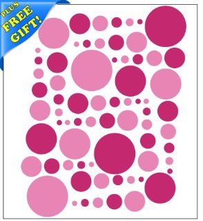 Set of 251 Hot Pink and Pink Circles Polka Dots Vinyl Wall Decals Stickers + with Free Sticky Notepad [Peel and Stick Graphic Mural Decal Circle Dot Kit Appliques]   Wall Decor