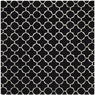 Handmade Moroccan Black Geometric Pattern Wool Rug (7 Square)