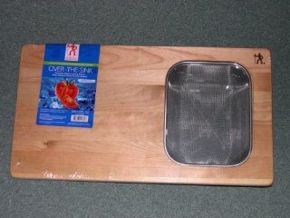 J. A. Henckels Premium Over the Sink Wood Cutting Board with Stainless Steel Strainer Basket Kitchen & Dining
