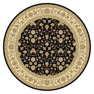Lyndhurst Collection Traditional Black/ Ivory Floral Rug (8 Round)