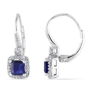 10K White Gold Diffused Sapphire and Diamond Leverback Earrings (.2 Cttw, G H Color, I1 I2 Clarity) Jewelry