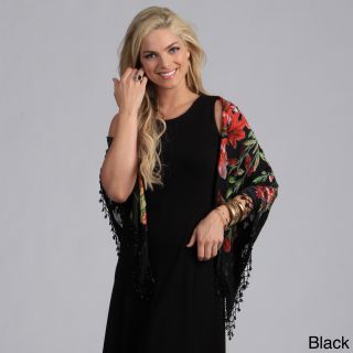 None Embroidered Floral Silk Shawl Black Size One Size Fits Most