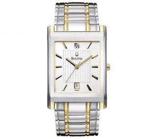 Bulova Mens Two tone Diamond Accent Watch w/Calendar Function —