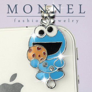ip283 Cute Blue Cookie Monster Anti Dust Plug Cover Charm for iPhone 3.5mm Cell Phone: Cell Phones & Accessories