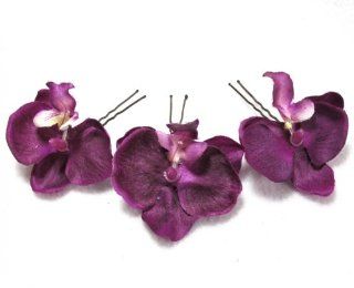 Small Purple Orchid Cluster Hair Flowers  Set of 3 : Hair Clips : Beauty