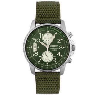 Seiko Men's SNN083 Chronograph Green Fabric Watch: Watches