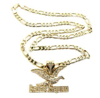 Hip Hop Gold Rhinestone Brick Squad Bricksquad Pendant Figaro Chain Necklace MSP276G: Jewelry
