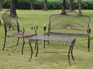 SUN RAY 3 PIECE IRON LOVESEAT SET   LOVESEAT, COFFEE TABLE and 1 CHAIR   PATIO FURNITURE : Outdoor And Patio Furniture Sets : Patio, Lawn & Garden