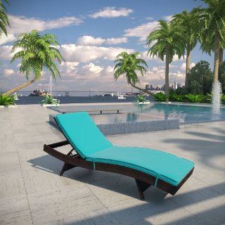 LexMod Peer Outdoor Wicker Chaise Lounge Chair with Brown Rattan and Turquoise Cushions : Patio Lounge Chairs : Patio, Lawn & Garden