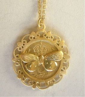 framed butterfly coin pendant by becca jewellery