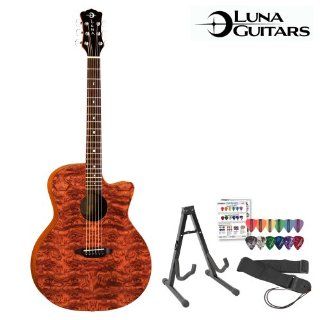 Luna Guitars Gypsy Bubinga Acoustic Guitar Kit   Includes Guitar Stand, Strap & ChromaCast/GoDpsMusic Pick Sampler: Musical Instruments