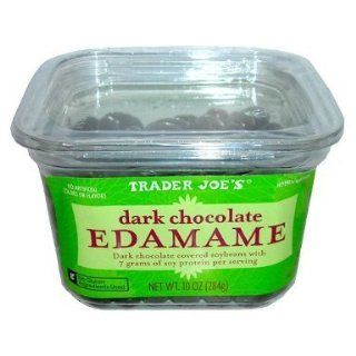3 Pack Trader Joe's Dark Chocolate Edamame Dark Chocolate Covered Soybeans with 7 Grams of Soy Protein Per Serving No Gluten Ingredients Used 10 Oz / 284 G About 7 Servings : Gourmet Food : Grocery & Gourmet Food