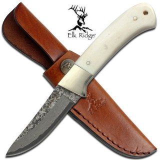 ELK RIDGE REAL DAMASCUS STEEL HUNTING KNIFE REAL LEATHER SHEATH ER286D : Other Products : Everything Else