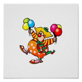 Silly fat clown with balloons posters