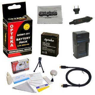 GoPro Hero 3 Replacement Battery Kit, includes 2000mAh 3.7V AHDBT 301 Opteka Battery Pack, Opteka Battery Charger with European Plug Adapter, 6 foot HDMI cable, Opteka 5 Piece Cleaning kit and Cleaning Cloth : Digital Camera Accessory Kits : Camera & P