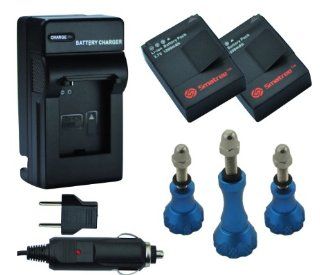 Smatree Battery(2 packs) and Charger Kit with Aluminum Bolt Nut Screw Knob (3Pcs Blue) for Gopro HD HERO3,AHDBT 201,AHDBT 301: Cell Phones & Accessories