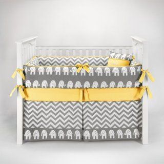 Elephant Chevron Zig Zag Gray & Yellow Baby Bedding   5pc Crib Set by Sofia Bedding : Baby