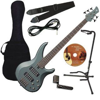 Yamaha TRBX305 5 String Green Bass ESSENTIALS BUNDLE w/ Gig Bag, Strap & Stand: Musical Instruments