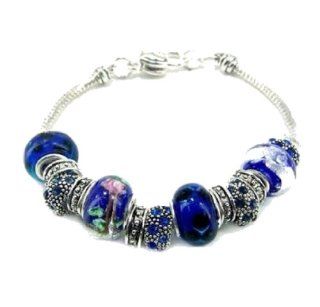 Pandora Style Bracelets Cobalt Blue Glass Beads and Silver Chain BR1982BLU : Office And School Rulers : Office Products