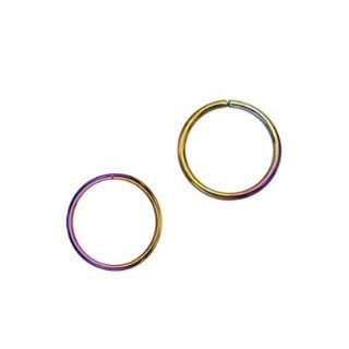 316L Surgical Steel Rainbow Annealed Split Ring Captive Bead Rings Nose Hoop Rings   20g 3/8" Length   Sold As Pairs: Jewelry