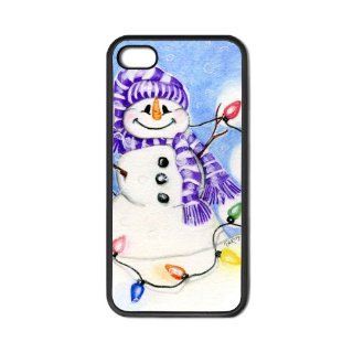 All Lit Up Snowman Apple iPhone 5 & 5S Black Rubber Grip Case Christmas Art 
