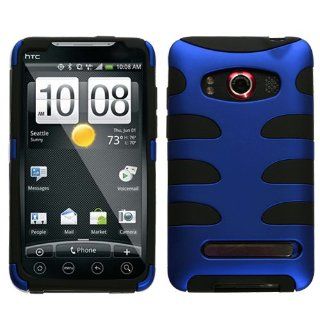 MyBat HTCEVO4GHPCSK303NP Titanium Fishbone Protective Case for HTC Evo 4G   1 Pack   Retail Packaging   Dark Blue/Black: Cell Phones & Accessories