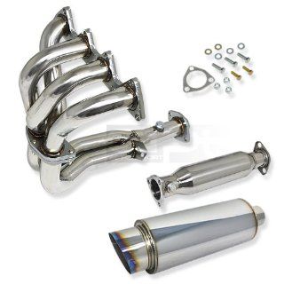 DPT, HDS AI90RS+HFC HC88+MFL NT BT, T 304 Stainless Steel Chrome Exhaust Manifold 4 2 1 Header 1.75" Inlet with High Flow Cat Straight Pipe and Muffler 4" Slant Burnt Tip: Automotive