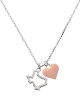 Texas Outline and Pink Heart Charm Necklace [Jewelry] Jewelry
